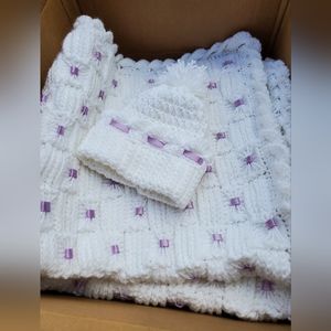 Handmade blanket and hat.